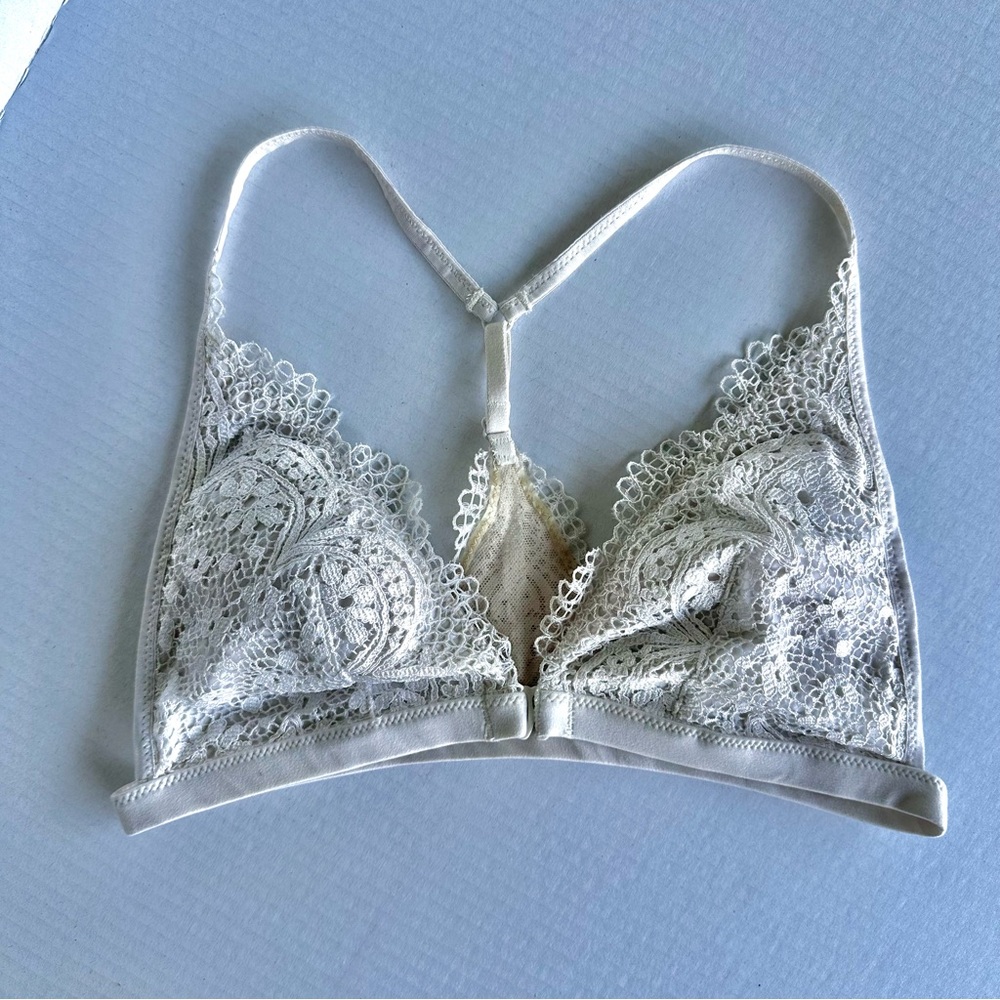 Sm Victoria’s Secret Crochet Lace Bralette Cream Front Close Soft Girl Coquette